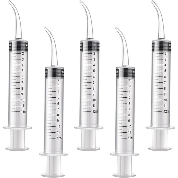5 Pieces 12ml Oral Dental Syringe Ear Cleaning Solution Empty Tube Extraction Hook Syringes Removal Supplies With Curved Tip Picks Teeth Care