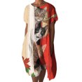 thumbnail image 1 of Fashnice Robe Midi pour Femmes Manches Courtes Robe d'Été Col Rond Longues Robes Confortables Fête Chat 3TG, 1 of 2