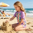 thumbnail image 5 of Lanbubble Girls Rash Guard Swimsuit Set Short Sleeve UPF 50+ 2 Pieces Bathing Suit 5-6 Years, 5 of 8