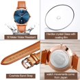 thumbnail image 4 of Reloj de mujer Reloj de mujer Correa de cuero Impermeable Delgado Simple Casual Vestido simple Cuarzo Analógico Fecha Calendario Esfera azul marino y bisel de oro rosa y correa marrón, 4 of 5