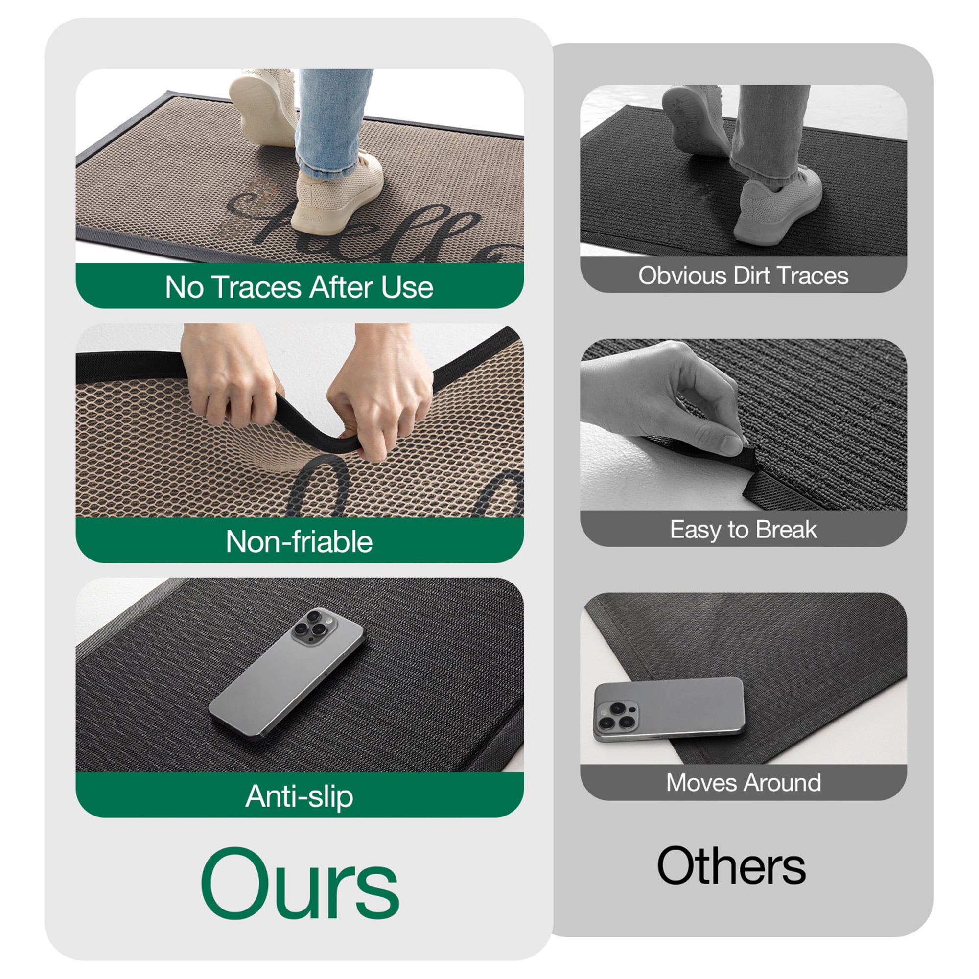 FRABE Outdoor Doormat, Non Slip Durable Rubber Entrance Door Mat, Low Profile Easy Clean, for Front Back Door Entryway Porch Garage, 24x36, Hello