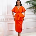 thumbnail image 2 of AURA Plus Size Summer V Neck Ruffle Evening Dress Elegant High Waist Beaded Banquet Party Gown XL XXXL, 2 of 10