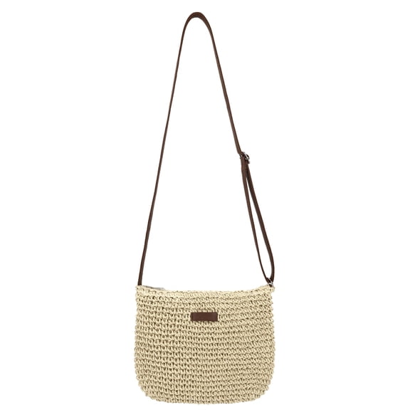 Straw Crossbody Bag for Women Handmade Woven Beach Bag Vacation Shoulder Handbag Purse for Summer (Beige)