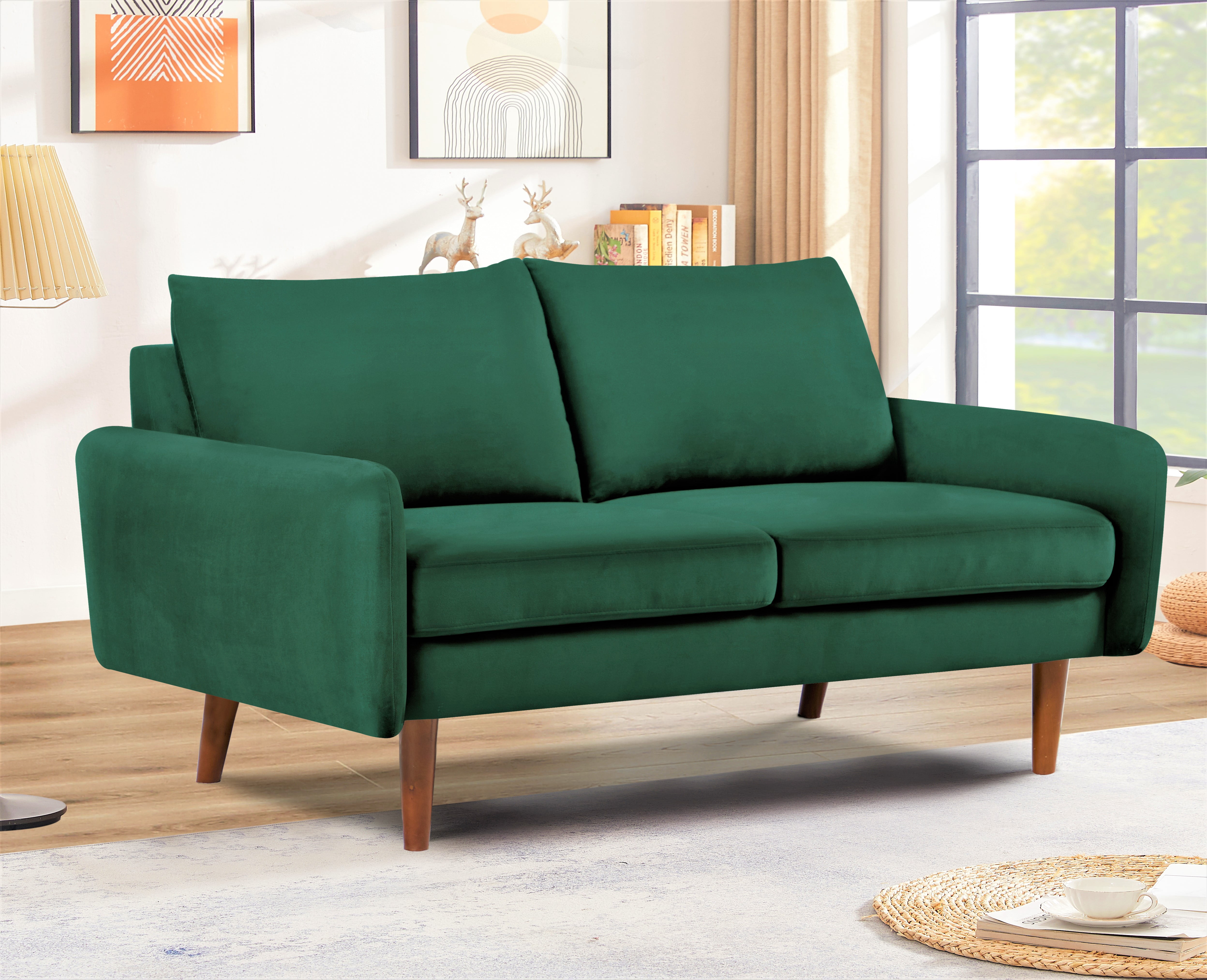 Uspridefurniture Maryellen 58''W Velvet Loveseat, Green