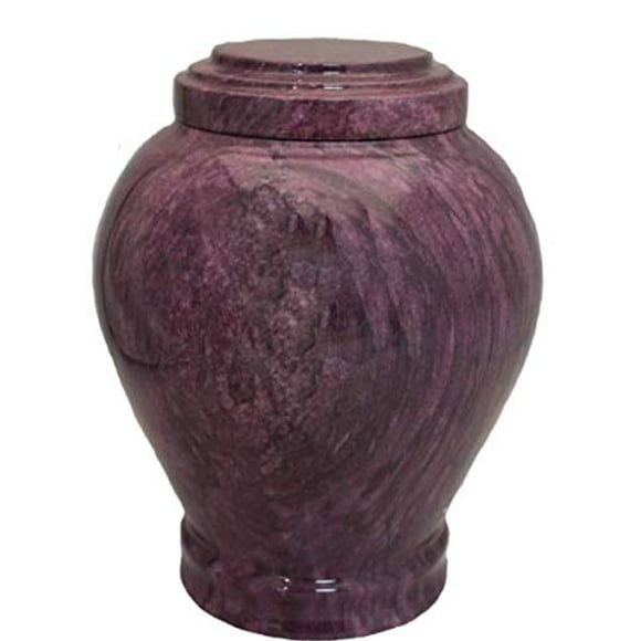 Adult Cremation Urn for Human Ashes - Natural Marble Cremation Urn with Purple Elegant Design - Adult Size - 220 cu. in.