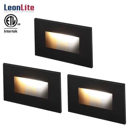 LEONLITE 3 Pack 3CCT LED Step Lights  120V Dimmable Stair Lights Indoor Outdoor Ultra Bright  Aluminum  3K/4K/5K Selectable for Modern Patio Deck Steps  Black