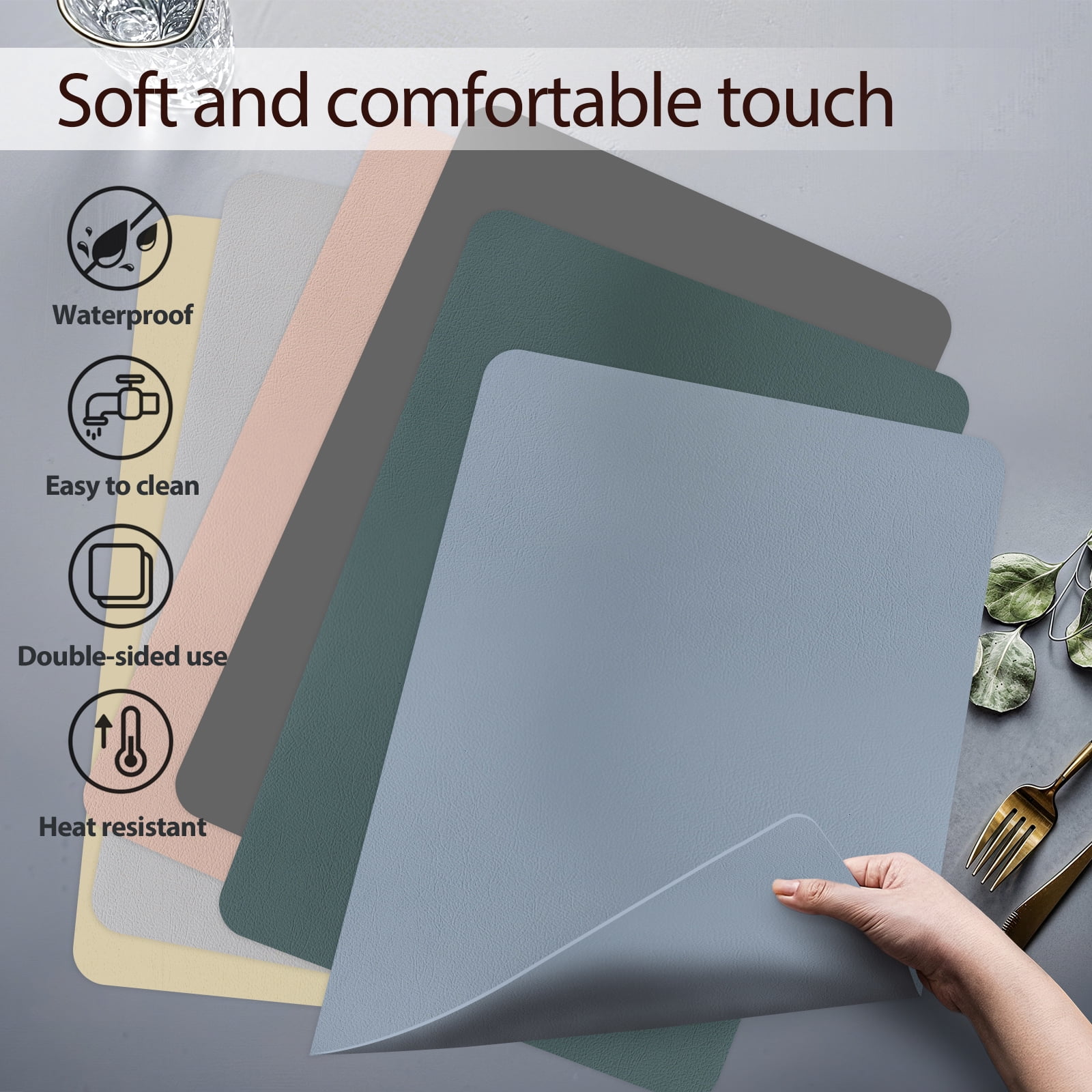 Unbranded Faux Leather Placemats, Washable Wipeable, Heat-Resistant, Set of 4, 18" x 12"