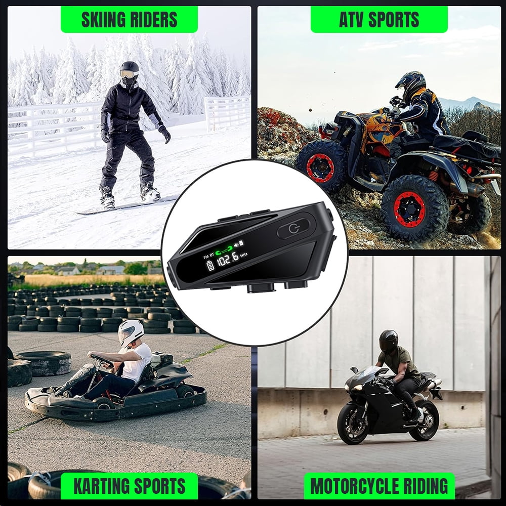 INTELIVE Motorcycle Helmet Bluetooth Headset, 1000mAh Rechargeable Bluetooth Headset with 2 Microphone for Motorbike