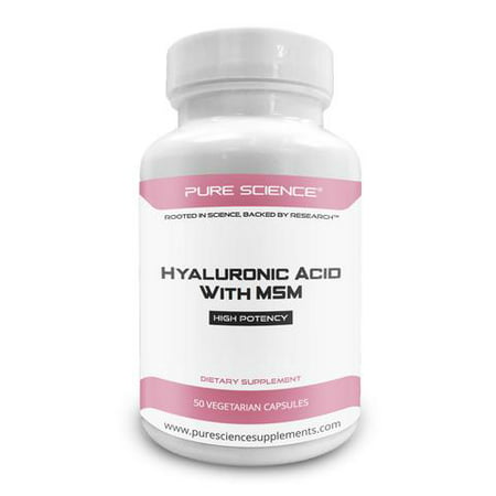 Pure Science Hyaluronic Acid and MSM 520mg - Hyaluronic Acid Supplements for Joint & Muscle Health, Skin Elasticity and Eye Health - 50 Vegetarian
