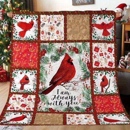 HELLOYOUNG Flannel Throw Blanket Soft Cozy Lightweight Warm Cardinal Print Pine Branches Holiday Gift Machine Washable Home Decor Camping Travel