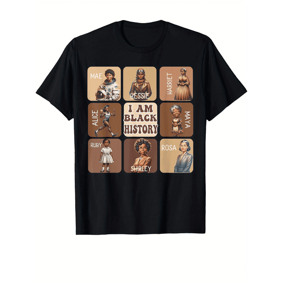 Men's Black History Month T-Shirt - I Am Black History Cotton Tee with Leaders & Black Girl Power Graphic, Soft Breathable Regular Fit Casual Shirt for Halloween Christmas Gifts