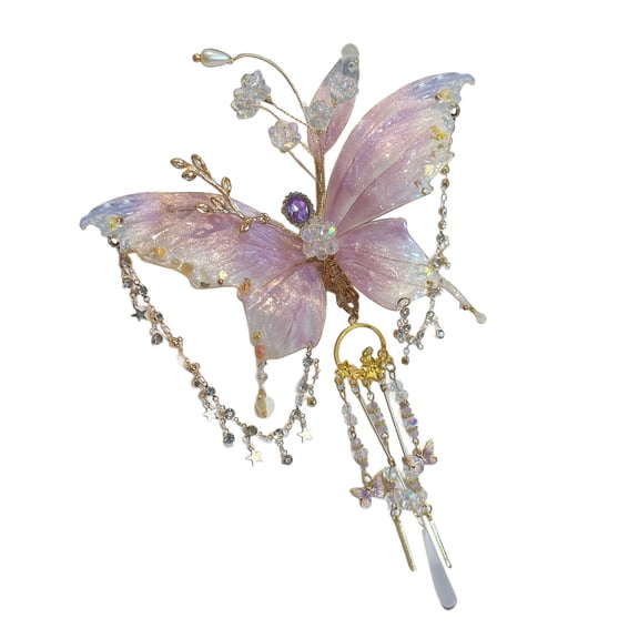 Large Butterfly Fairy Hair Clip Pink Tassel Beaded Hair Claw Vintage Style Hair Accessory for Women Decorative Hairpin for Long Hair Party Cosplay Festival Wedding Hairstyles