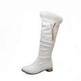 thumbnail image 3 of Women's Knee High Boots Fuzzy Fleece Lined Winter Warm Boots Comfortable Fashion Boots Low Heel Buckle Zipper Boots White 41, 3 of 9