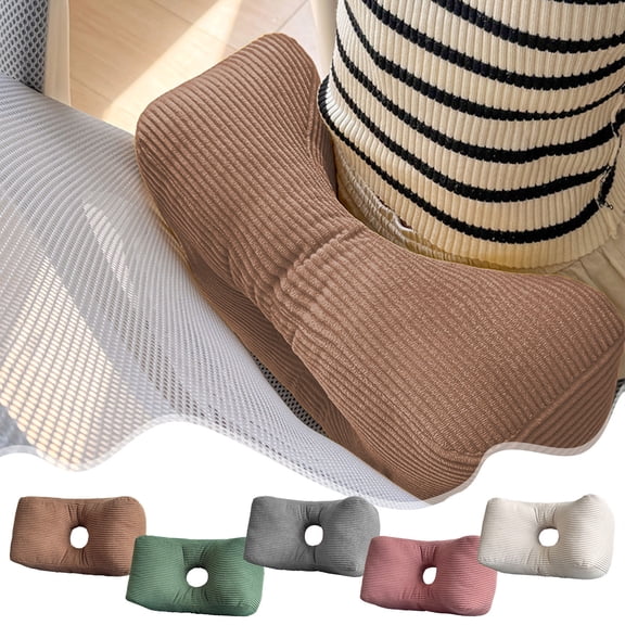 Corduroy Lumbar Support Pillow for Office Chair | Back Cushion | Thick Memory Foam Waist | Washable Cover | 40x25x17cm | Coffee, Green, Gray, Pink, White | Comfortable Seat Pad for Home, Car, Long