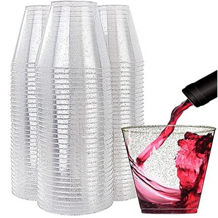 

Clear Plastic Cups Silver Glitter Plastic Wine Glasses Reusable Drink Cups Party Tumblers for Champagne Flutes Cocktail