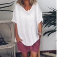 thumbnail image 2 of Women's Plus Size Cotton Linen Tops Loose Flowy Blouses Solid Short Sleeve Comfy Basic Tunics Tee Shirts for Summer, 2 of 6