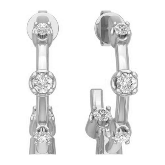 Sterling Silver Diamond C-Hoop Earrings (1/2 cttw, I-J Color, I2-I3 Clarity)