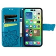 thumbnail image 4 of Wallet Case for iPhone 15, Butterfly Embossed PU Leather Magnetic Closure Kickstand Card Slots with Wrist Strap for Girls Women for iPhone 15, Blue, 4 of 7