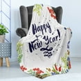 thumbnail image 4 of New Year Soft Flannel Fleece Throw Blanket, Rowan Cones Wild Grapes and Arborvitae Branches Composition Happy Words, Cozy Plush for Indoor and Outdoor Use, 60" x 80", Multicolor, by Ambesonne, 4 of 5