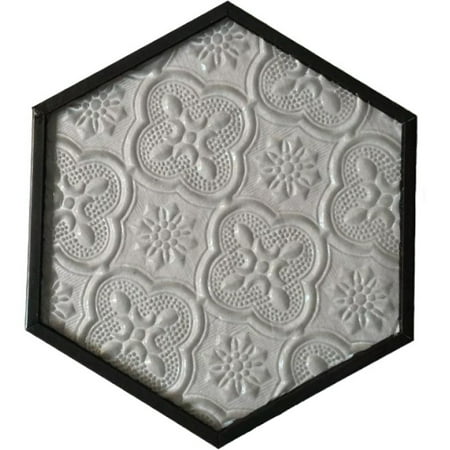 

Retro Window Grille Glass Coaster Gold Copper Embossed Pattern Hexagonal Glass Coaster Pad Kitchen Table Mat Decoration Black