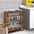 thumbnail image 3 of Giantex 3-Tier Bookcase & Bookshelf, Stable Open Storage Shelf w/Solid Wood Frames & X-Design for Home Office, Natural, 3 of 8