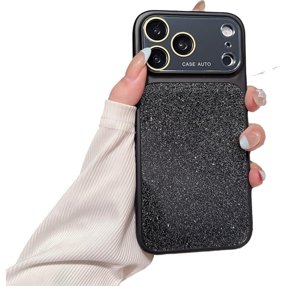 Bling Glitter Back Camera Protection Phone Case for iPhone (Black,iPhone 16 Pro Max)
