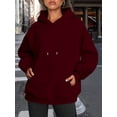 thumbnail image 4 of Womens Oversized Hoodies Fleece Sweatshirts Fall Fashion Pullover Sweaters Winter Clothes Wine Red XS, 4 of 9