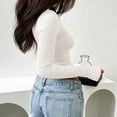 thumbnail image 5 of STETMN Ribbed Knit Shirt for Women Long Sleeve Crop Top Casual Mock Neck Lightweight Fall T-shirt, 5 of 6
