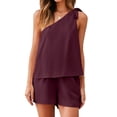 thumbnail image 3 of SLADYGLO Women Skew Neck Lace Up Shoulder Sleeveless Top Pockets Shorts Two Piece Sets, 3 of 6