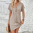 thumbnail image 2 of Birdeem Robes pour Femmes Robe à Manches Courtes Raglan Col en V Boutonnée Couleur Unie, 2 of 12