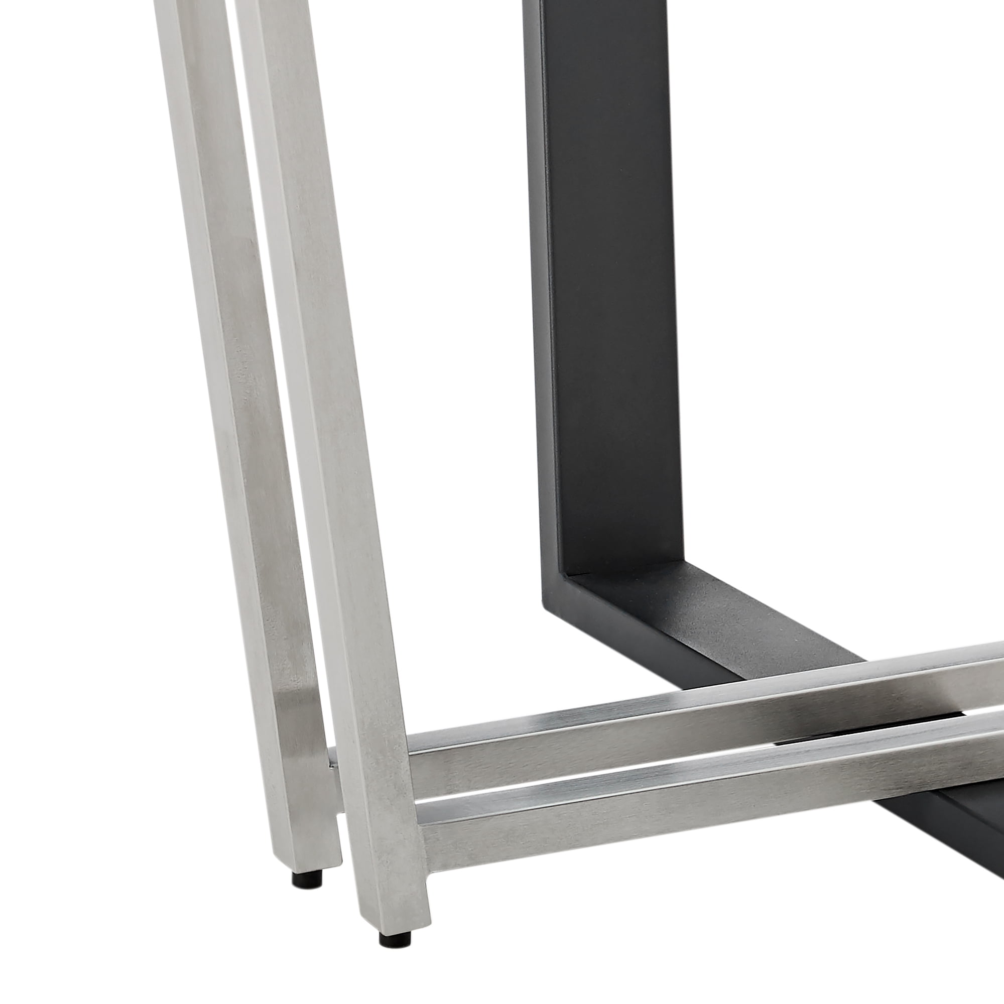 Devi 48" Round Dining Table in Brushed Stainless Steel and Black Iron Base with Glass Tabletop