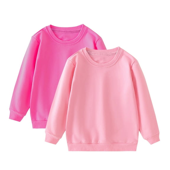 CYRBOKO Sweatshirts for Girls, Cotton 2 Pack Crew neck Long Sleeve Clothes for Girls Pink Size 6 T