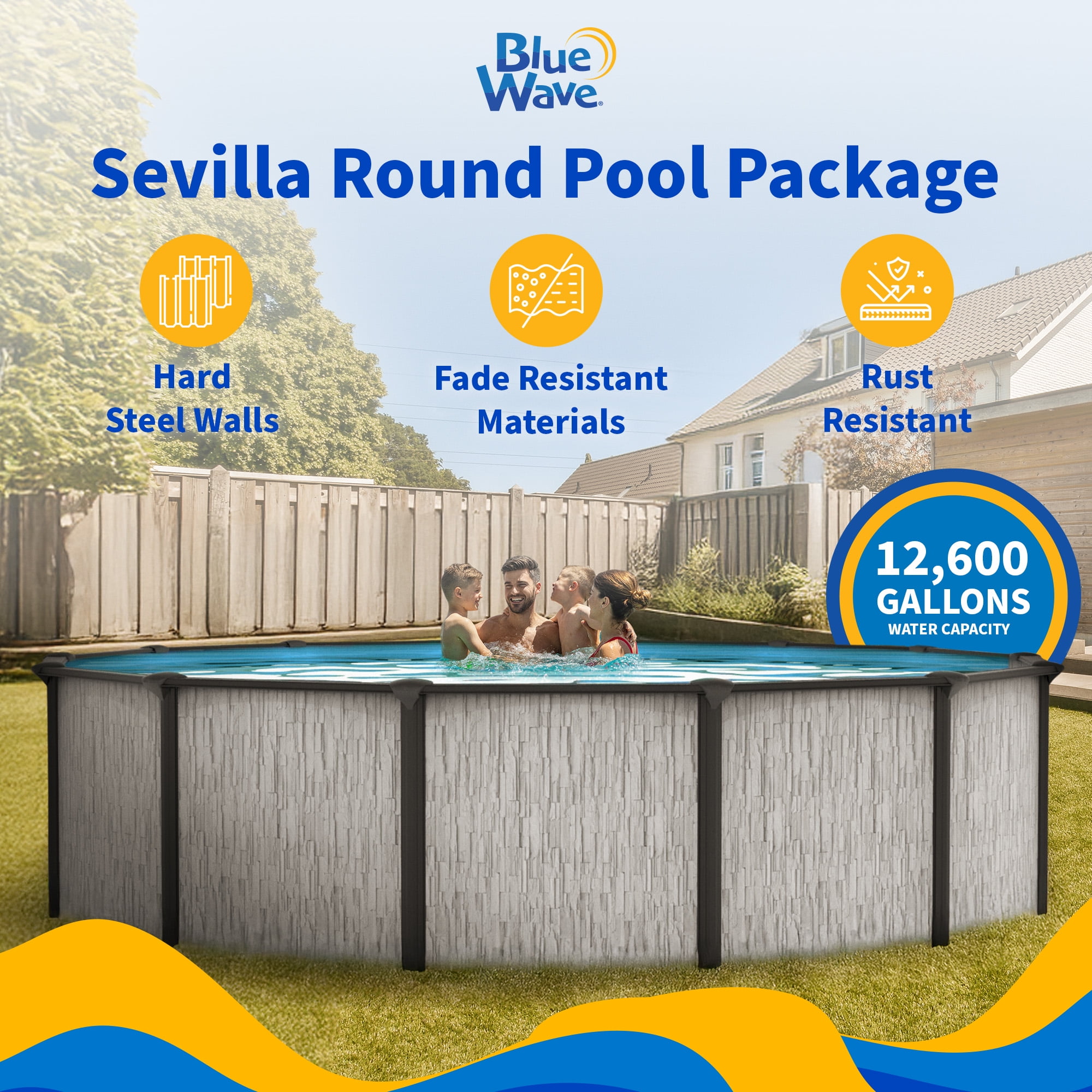 Blue Wave Sevilla 24-ft Round 52-In Deep Above Ground Swimming Pool 6in Top Rail Metal Wall Swimming Pool Package