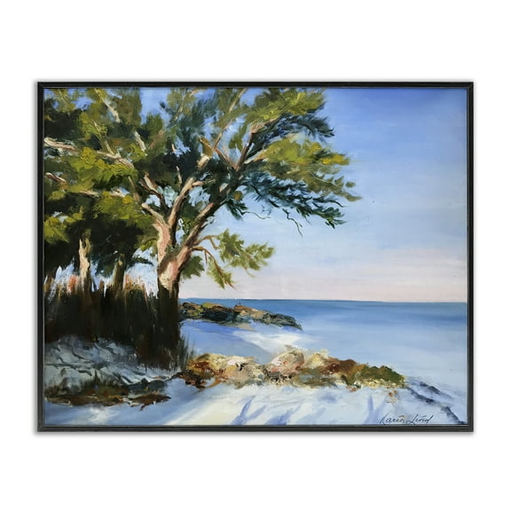 Stupell Industries White Sand Beach Landscape Painting Black Framed Art Print Wall Art, 14 x 11