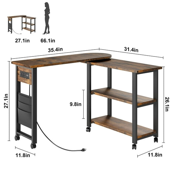 Yeshouse Rotating Side Table 360° End Table with Charging Station Swivel Side Table with Extra Storage Bag Movable End Table with 6 Swivel Wheels with Brakes for Bedroom Living Room