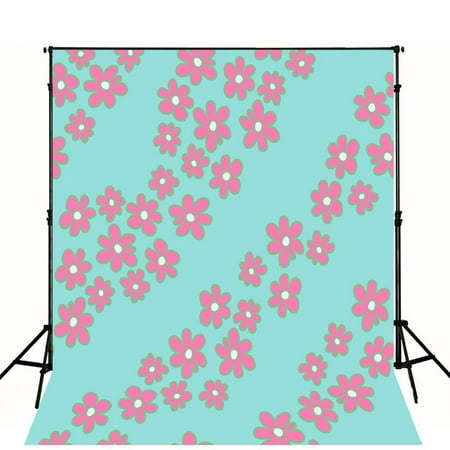 Image of MOHome Newborn Photography Backgrounds 5x7ft Light Blue Photo Backdrop Pink Flowers for Baby Birthday Party Studio Props