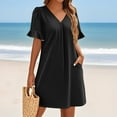 thumbnail image 4 of Wedding Guest Dresses For Women, Shift V Neck Short Sleeves Solid Color Casual Flowy Summer Dresses Long Sleeve Velvet Women Bridesmaid Dresses Casual Beach Dresses Maxi (L, Black) ZMTing, 4 of 4