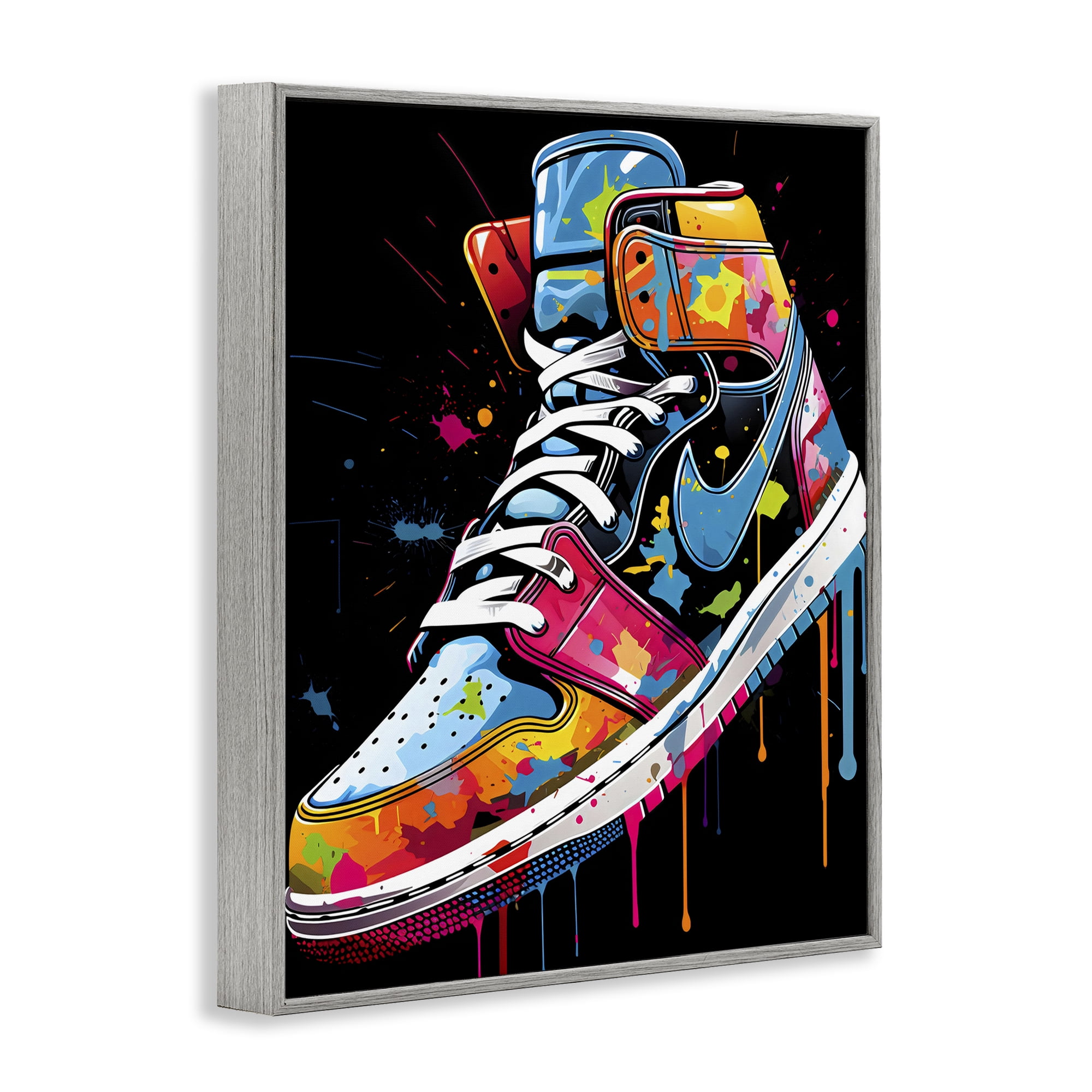 Stupell Industries Graffiti Sneaker on Black Gray Framed Giclee Art, design by Creative Studio