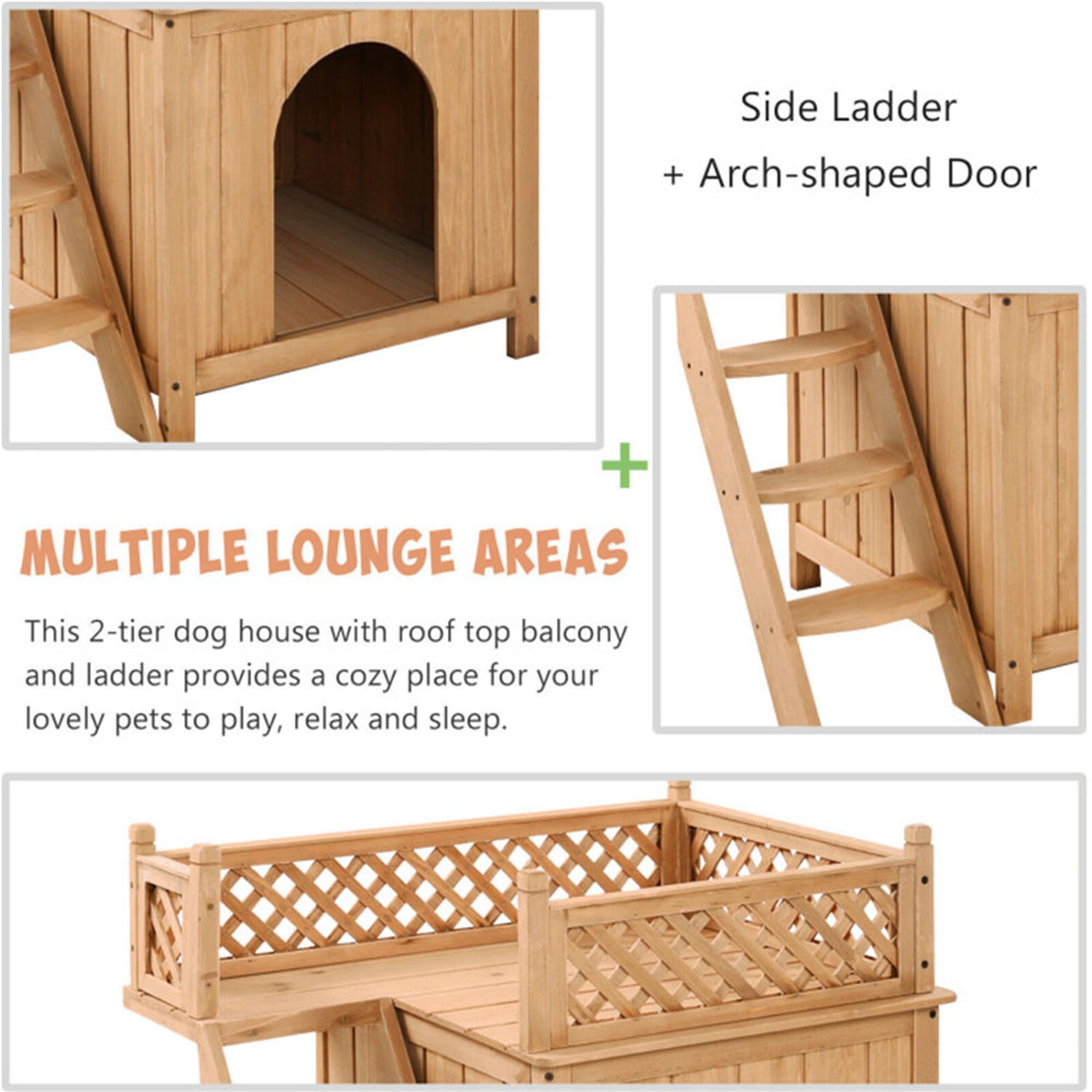 Pefilos 28" Cat House for Outdoor Cats, Weatherproof Cat Shelter with Escape Door, 2 Story Wood Cat Condo with Ladder, Brown Pefilos 28" Cat House for Outdoor Cats, Weatherproof Cat Shelter with Escape Door, 2 Story Wood Cat Condo with Ladder, Brown