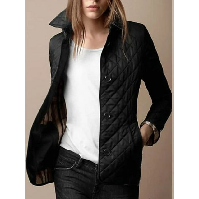 Overcoat Jacket Women Lapel Cotton Classic Plaid Blazer Single Breasted Street Female