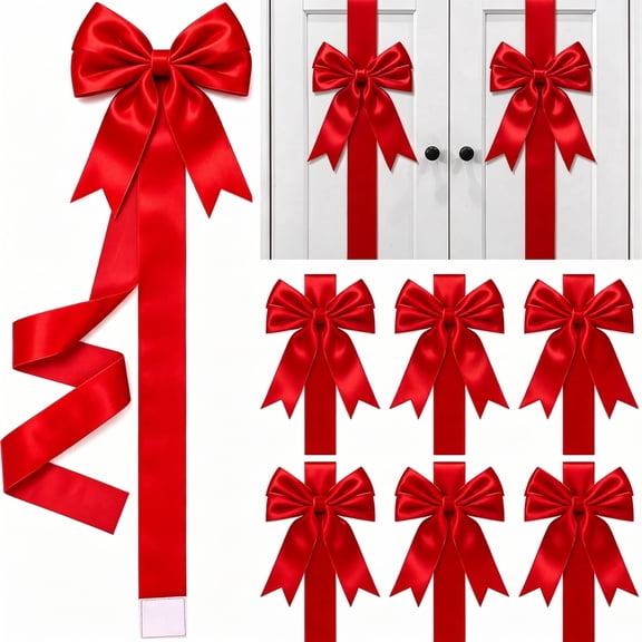 8 Pcs Christmas Cabinet Door Bows,8x40 Inches Festive Ribbons Large Door Ribbon Party Decorations,for Cabinets Furniture and Kitchen Christmas Party Decorations (Red)