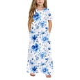 thumbnail image 6 of DAETIROS Girls Blue Floral Maxi Dress With Pockets Soft Stretchy Flowy Comfortable Casual Summer Long Dress For Kids Birthday Party Girls 4-14,Size 5 T, 6 of 9