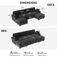 thumbnail image 7 of BedLuxury 104" Large Sectional Sofa with Pull Out Bed, Storage Ottoman & USB Charging , U Shaped Sleeper Couch for Living Room, Corduroy Black, 7 of 7