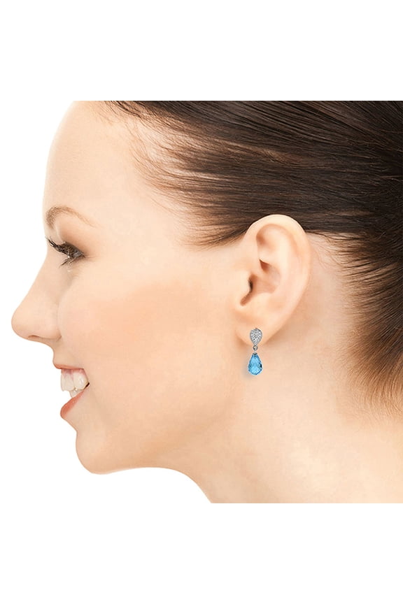 14k White Gold Blue Topaz Drop Earrings