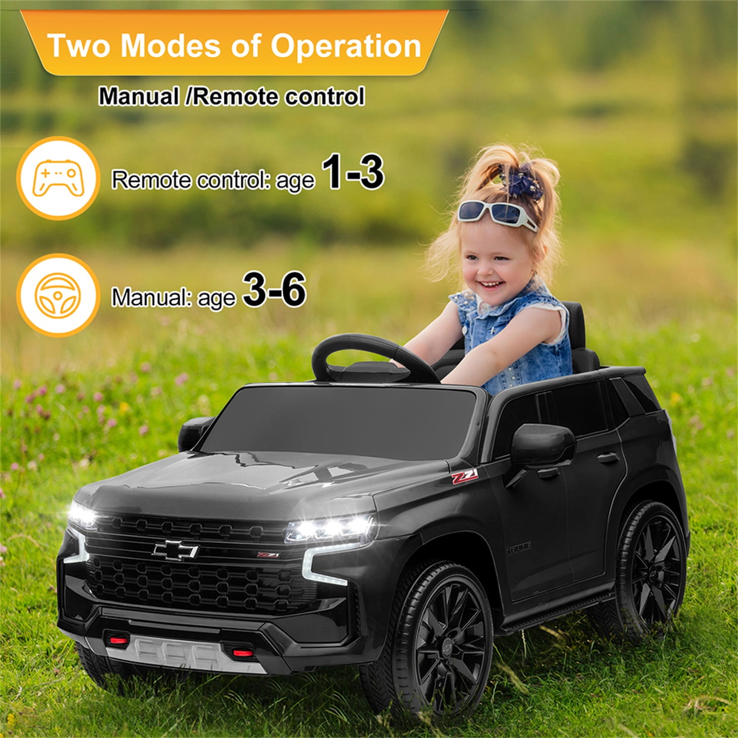 CIPACHO Licensed Chevrolet 12V Ride On, Electric Kids Car Toys with 2.4G Remote Control Dual Drive SUV, Black