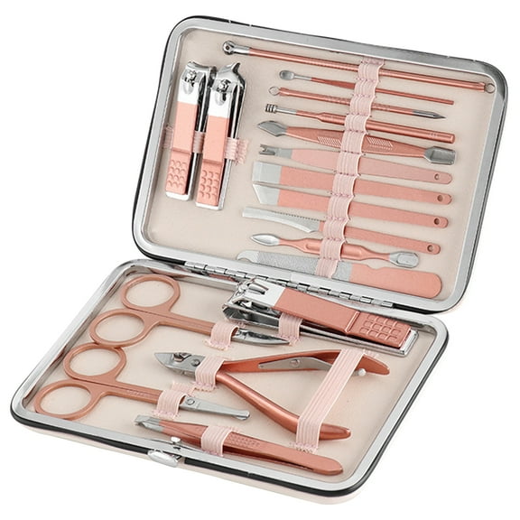 1 Set Rose Gold Color Manicure Cutters Hygienic Faux Leather Toenail Fingernail Manicure Kit Pedicure Supplies