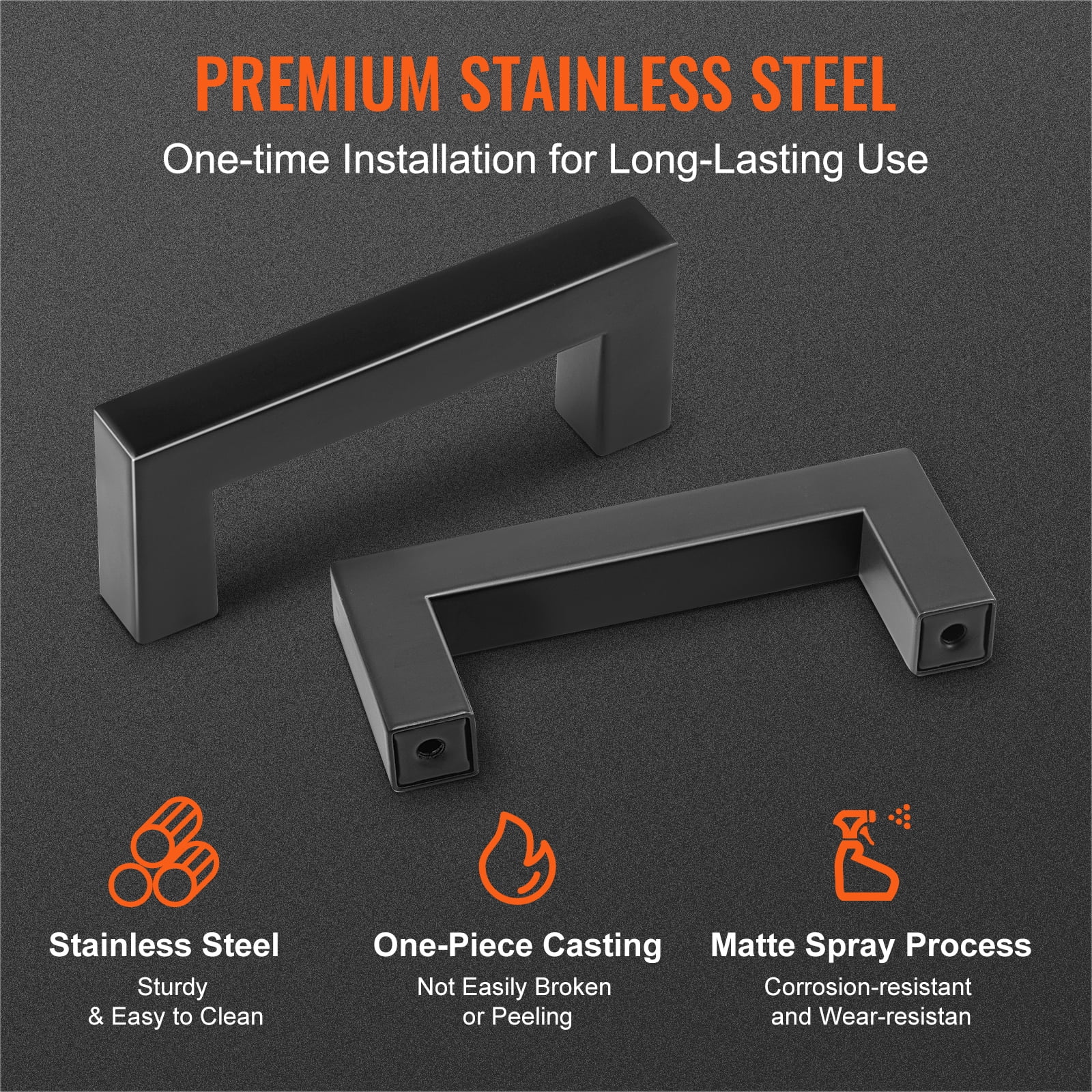 VEVOR 10 Pack Stainless Steel Kitchen Square Cabinet Handles Pulls 3in / 76mm