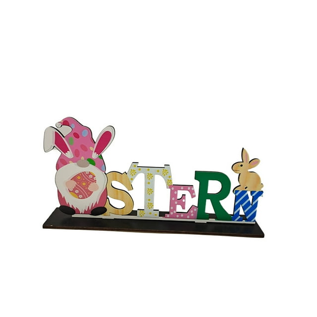 BeesClover Easter Lettering Stand Cute Wooden Rabbit Easter Letter Desktop Stand Ornaments For Children Gifts Easter Party Home Decoration