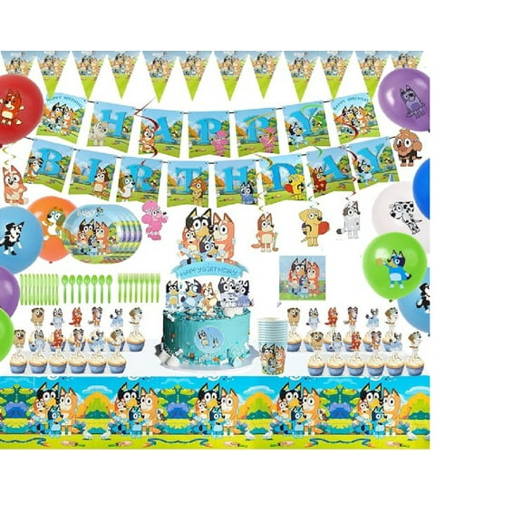 155 Pcs Blue Dog Birthday Party Supplies Pack Set for Kid Party!