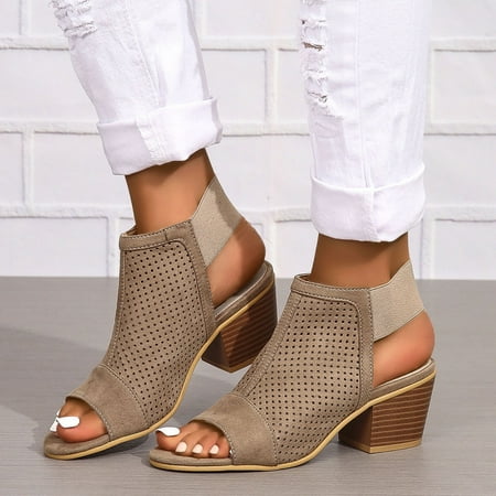 

YOUSNH Women Shoes Thick Heeled Sandals Fashionable Open Toed Fish Mouth Sandals Summer Sandals Khaki 9(41)